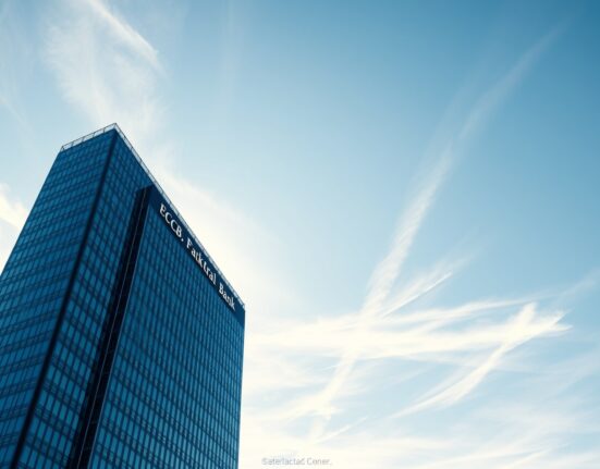 European Central Bank headquarters in Frankfurt, Germany, under a clear sky.