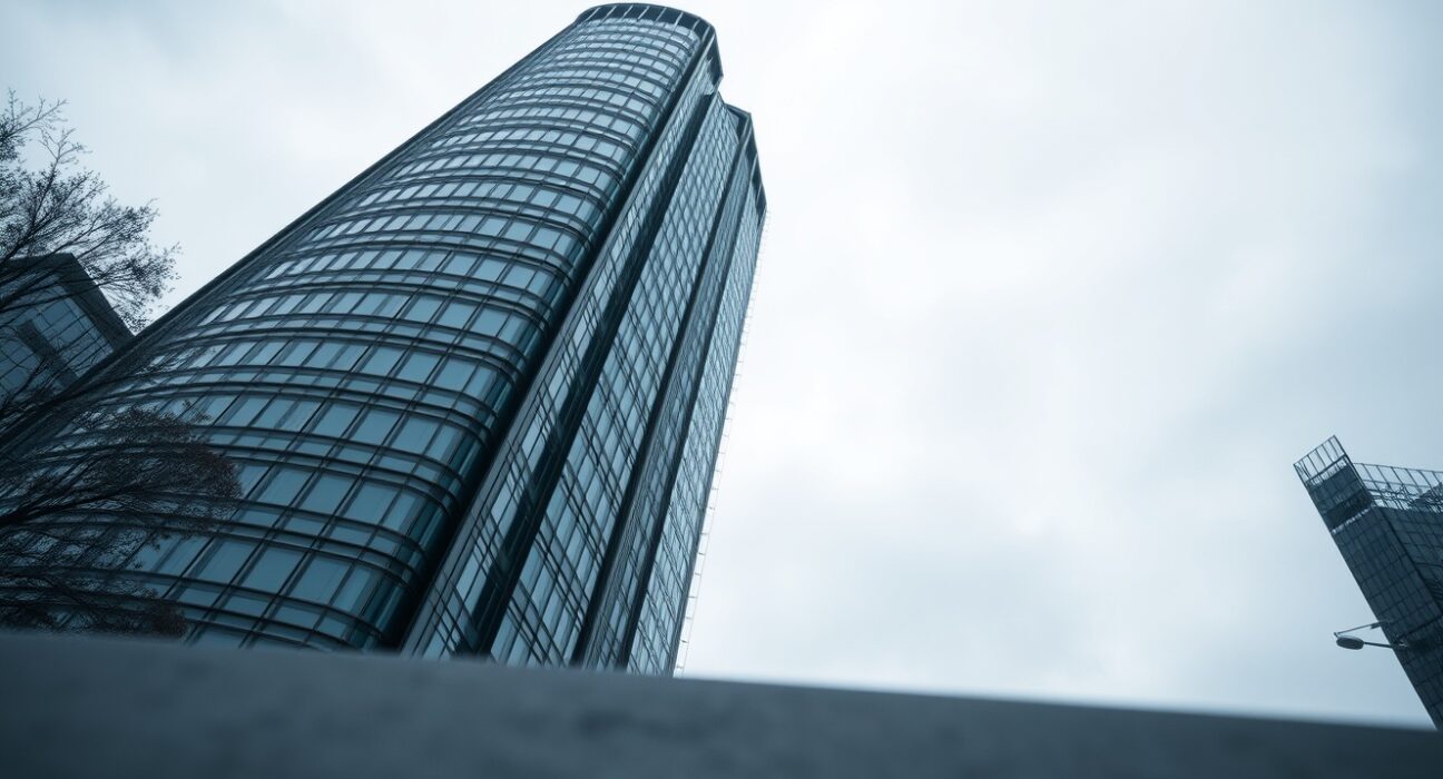 European Central Bank headquarters in Frankfurt under overcast sky, symbolizing monetary policy uncertainty