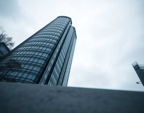 European Central Bank headquarters in Frankfurt under overcast sky, symbolizing monetary policy uncertainty