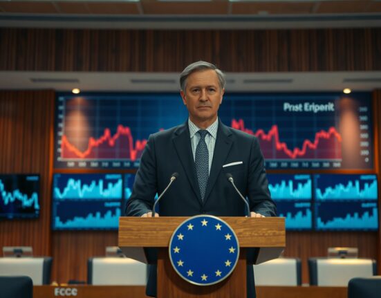 ECB official Pierre Wunsch speaking at a press conference about interest rate policy and US-Iran deal impact