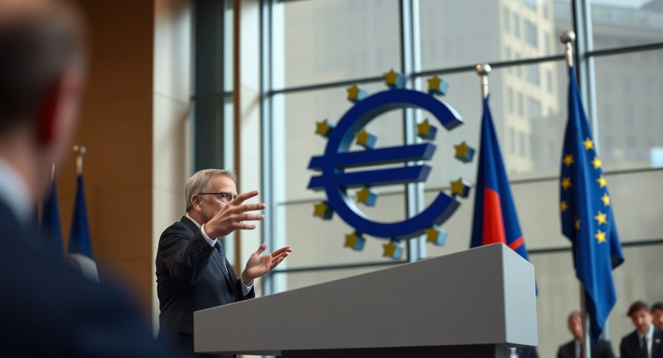 ECB board member speaking at press conference in Frankfurt about inflation target