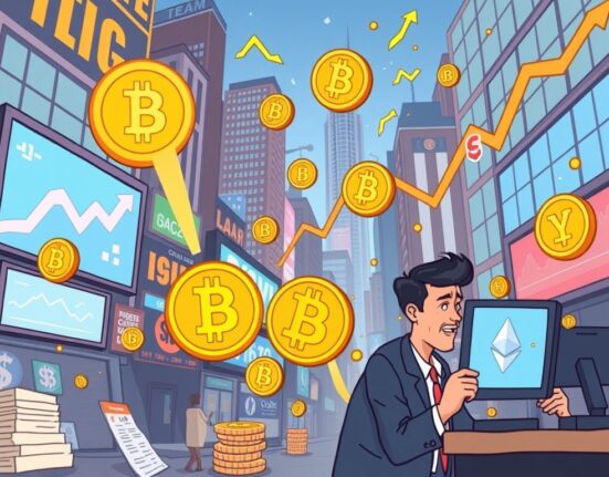A cartoon illustration showing the significant impact of economic events on the crypto market, highlighting potential volatility for investors.