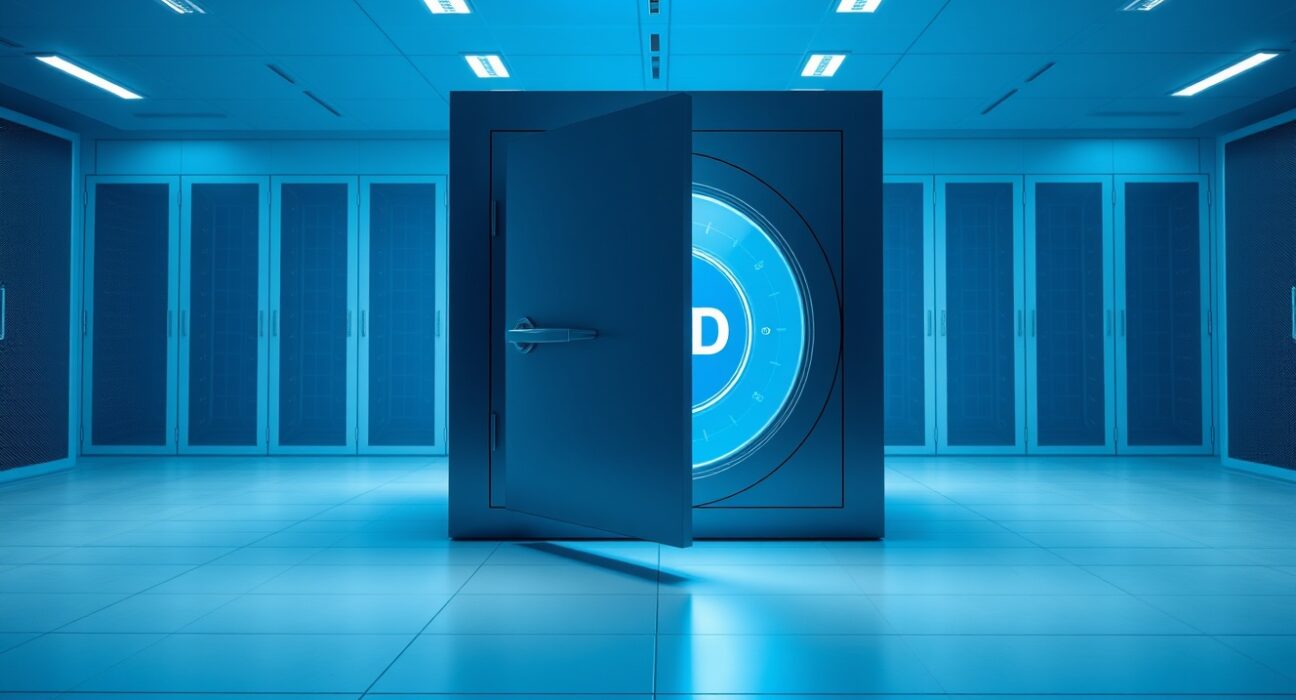 Digital vault door with blue glow representing a USDC yield vault on EdgeX V2