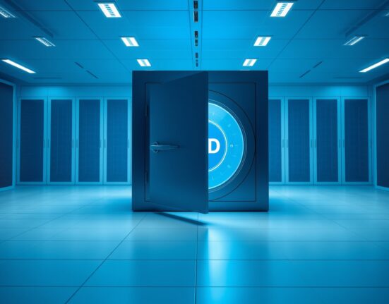 Digital vault door with blue glow representing a USDC yield vault on EdgeX V2