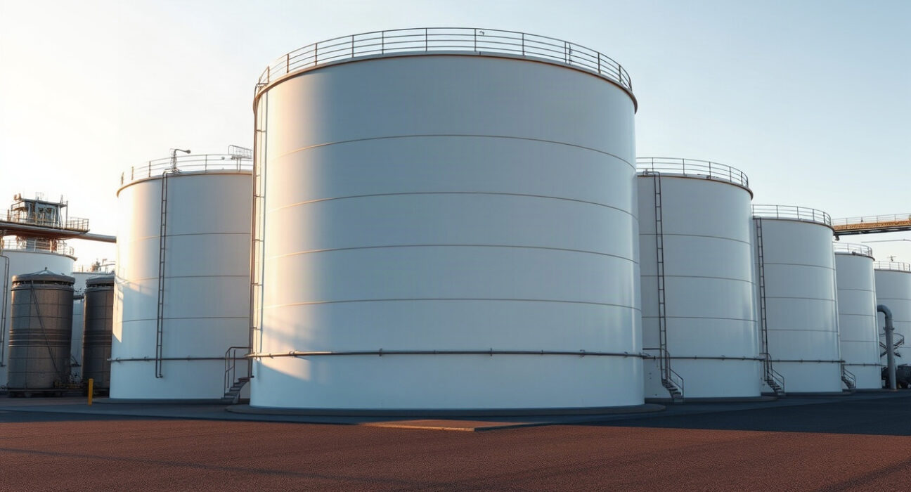 Heating oil storage tanks at a fuel depot, illustrating EIA inventory data