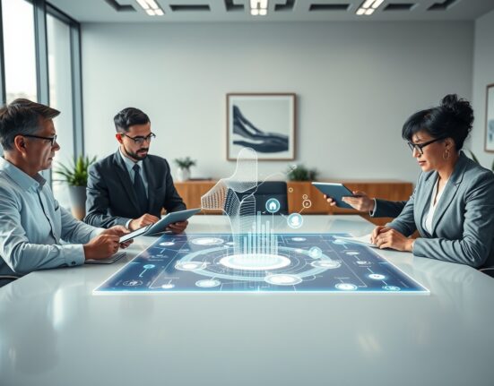 Eightco boardroom meeting discussing strategic cryptocurrency and AI investments.