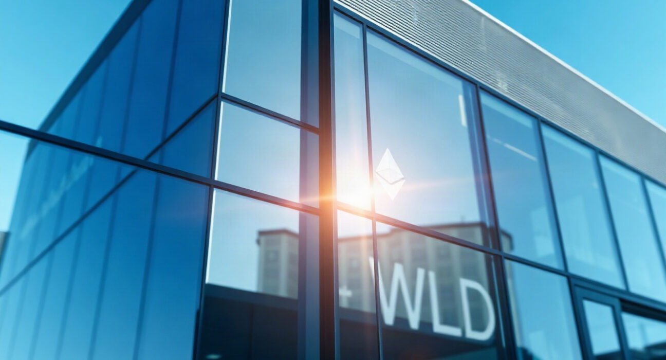 Eightco Holdings corporate building with subtle crypto symbols reflecting financial investment
