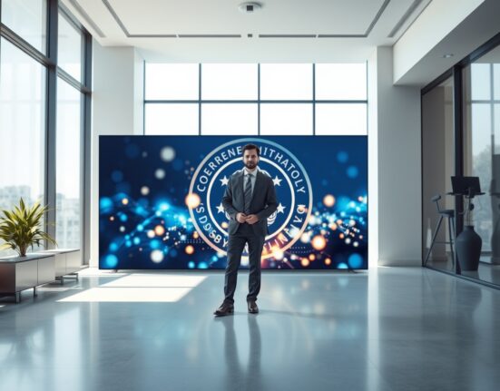 Eisen startup office with digital screen showing blockchain and unclaimed asset data