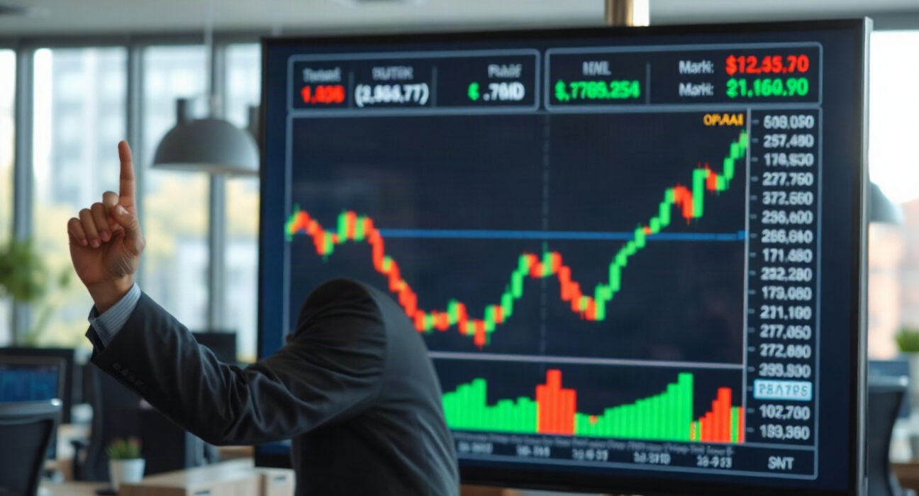 Financial analyst reviewing Eli Lilly stock chart with bullish trend indicators