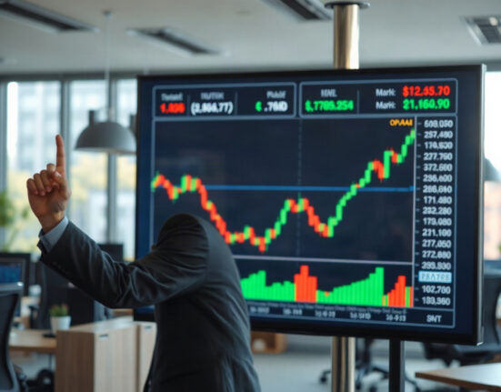 Financial analyst reviewing Eli Lilly stock chart with bullish trend indicators