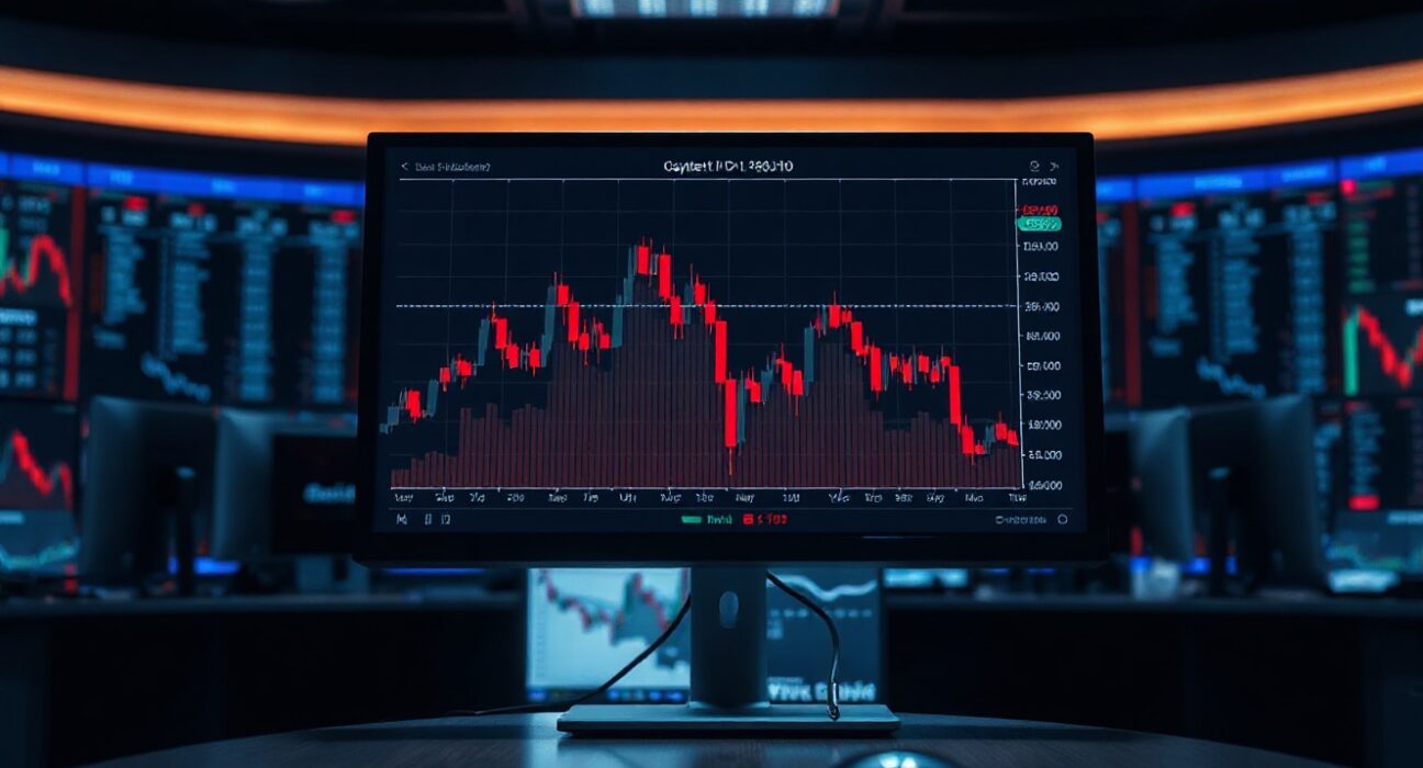 Digital display showing a sharp decline in ELIZAOS token price on a trading screen