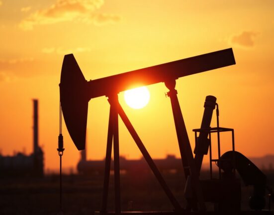 Crude oil pumpjack silhouette at sunset, representing bullish oil market outlook