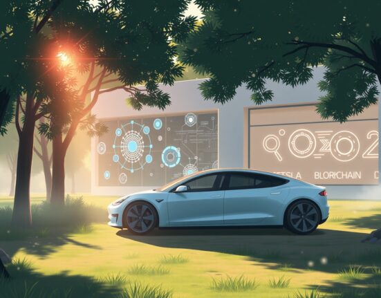 Conceptual art representing Elon Musk's OpenAI ICO proposal merging artificial intelligence and blockchain technology.