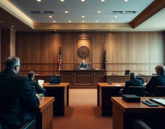 Courtroom scene from the Elon Musk vs. Sam Altman trial over OpenAI's nonprofit mission