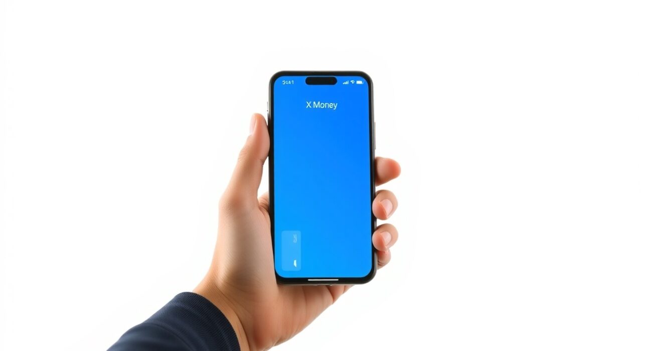 Smartphone displaying the X Money app interface, representing Elon Musk's new financial service launch.