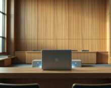 Courtroom scene representing the xAI lawsuit over Grok AI and alleged child sexual abuse imagery generation.