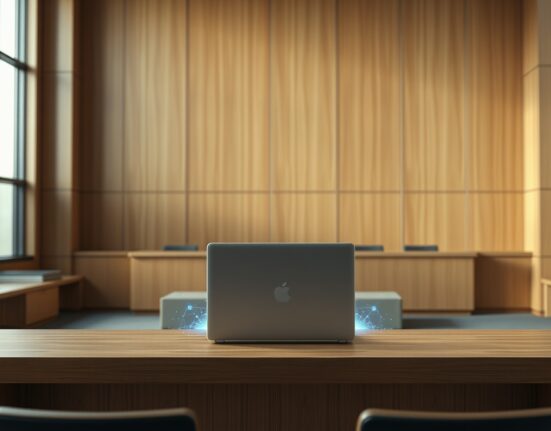 Courtroom scene representing the xAI lawsuit over Grok AI and alleged child sexual abuse imagery generation.