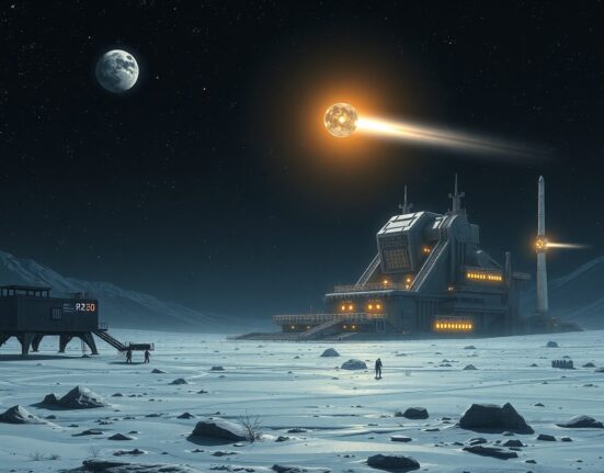 Concept of Elon Musk's proposed xAI lunar factory for building AI satellites to achieve computing supremacy.