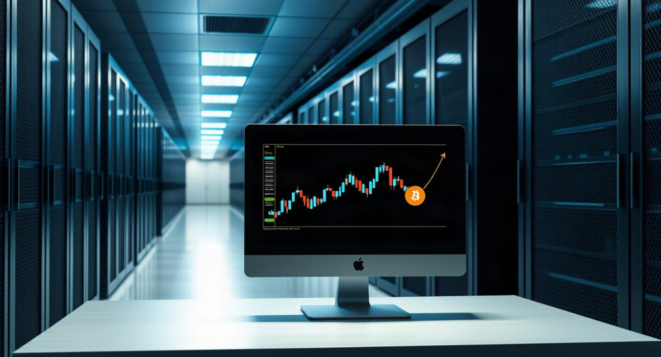 Empery Digital corporate data center with Bitcoin chart on monitor