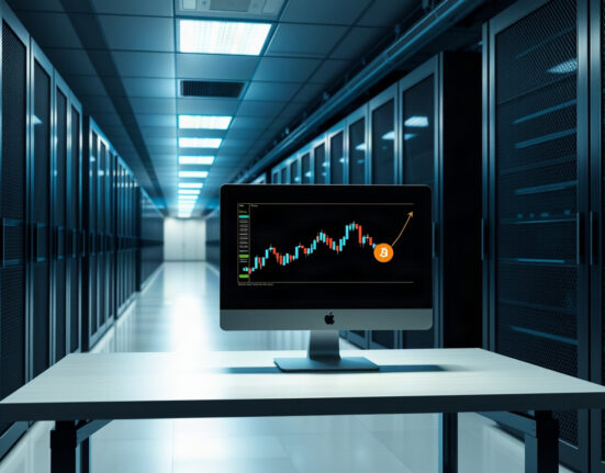 Empery Digital corporate data center with Bitcoin chart on monitor