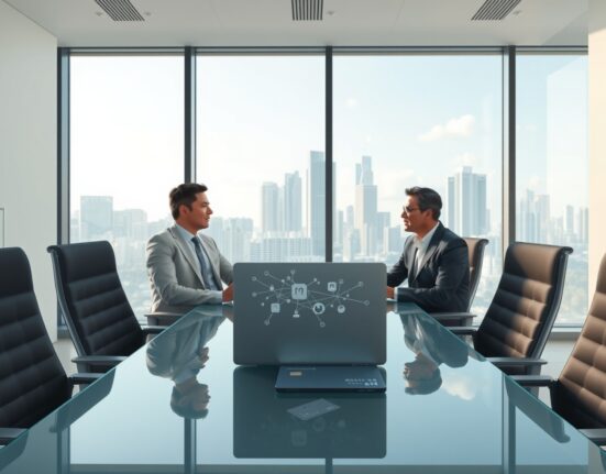 Emurgo and Mastercard representatives discussing a potential crypto partnership in a professional setting.