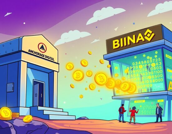 A cartoon showing a large ENA token moving from a secure digital bank to a crypto exchange, symbolizing a significant ENA token deposit.
