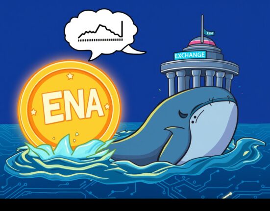 A cartoon whale making a massive ENA whale deposit to an exchange, symbolizing a major crypto loss.