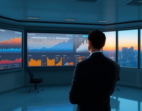 Energy analyst reviewing dashboard data forecasting softer inflation shock for 2025 markets.