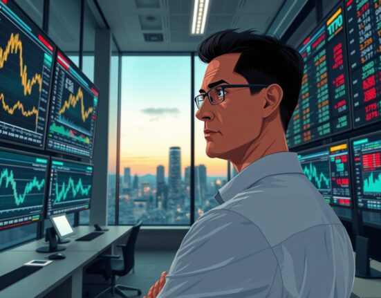 Energy market analyst reviewing data charts on a trading floor, representing ING's price shift analysis.