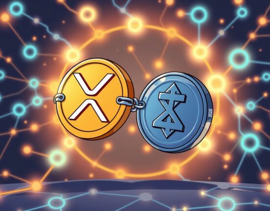 An illustration of the Enosys XRP stablecoin protocol, symbolizing secure digital asset collateralization and DeFi innovation.