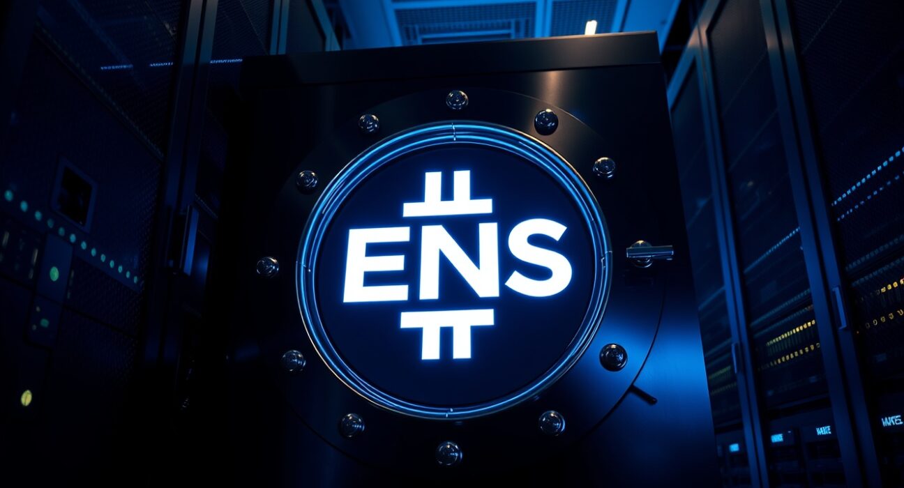 ENS token being deposited into a Binance vault in a data center