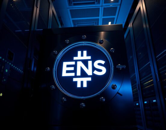 ENS token being deposited into a Binance vault in a data center