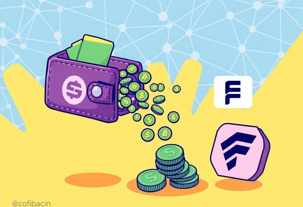 Cartoon illustration of a significant ENS token transfer, depicting millions of dollars in tokens moving between an ENS wallet and crypto exchanges.