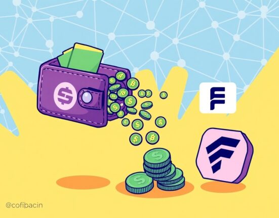 Cartoon illustration of a significant ENS token transfer, depicting millions of dollars in tokens moving between an ENS wallet and crypto exchanges.
