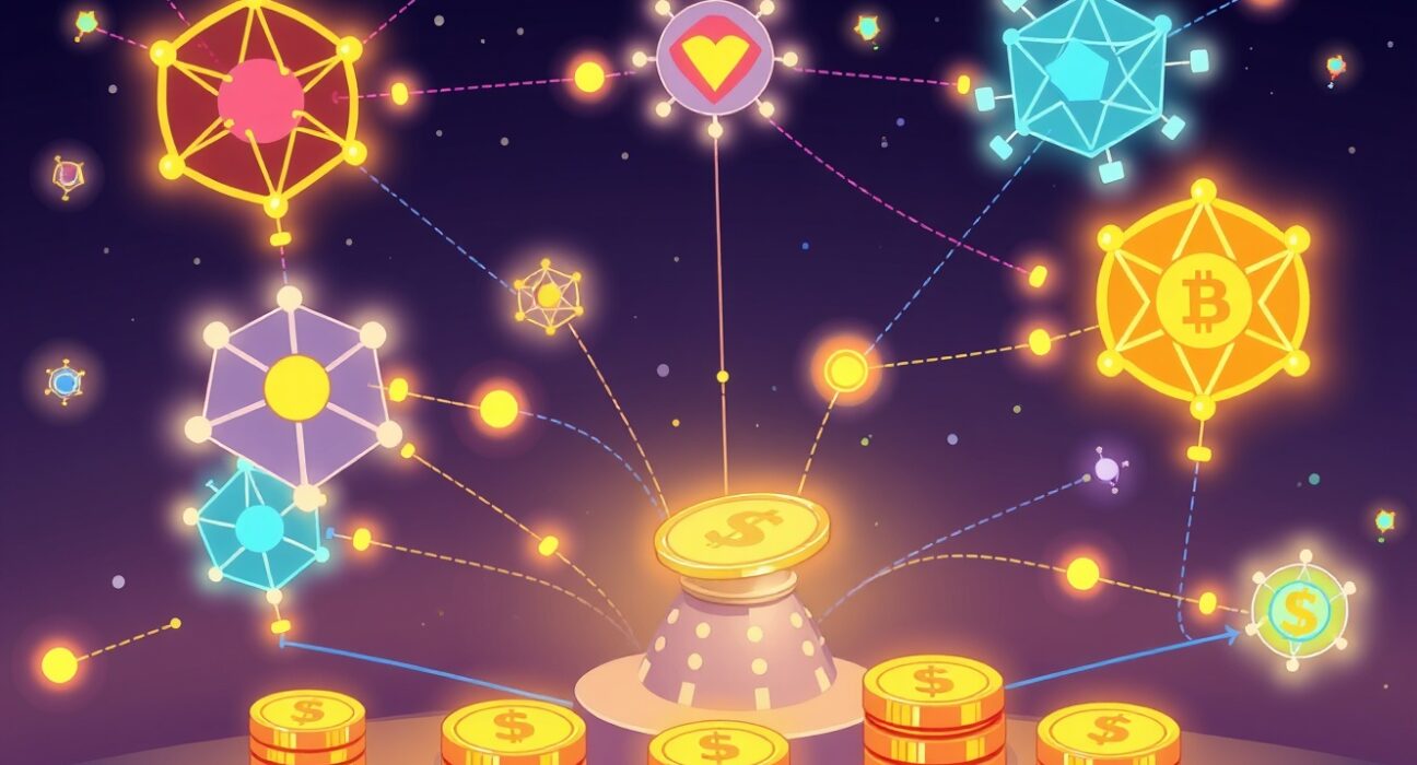 A visual representation of a unified stablecoin issuance layer, showing different blockchain networks connecting to a central hub for seamless stablecoin transactions.