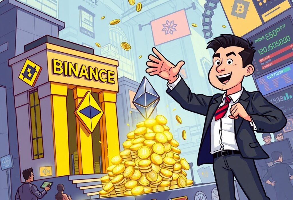 A cartoon illustration depicting a massive Justin Sun ETH transfer, symbolizing its impact on the cryptocurrency market.