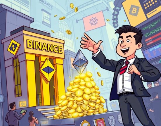 A cartoon illustration depicting a massive Justin Sun ETH transfer, symbolizing its impact on the cryptocurrency market.