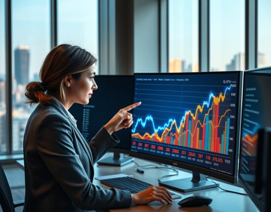 Financial analyst reviews HSBC data showing AI and cyclical sectors driving equities earnings growth.