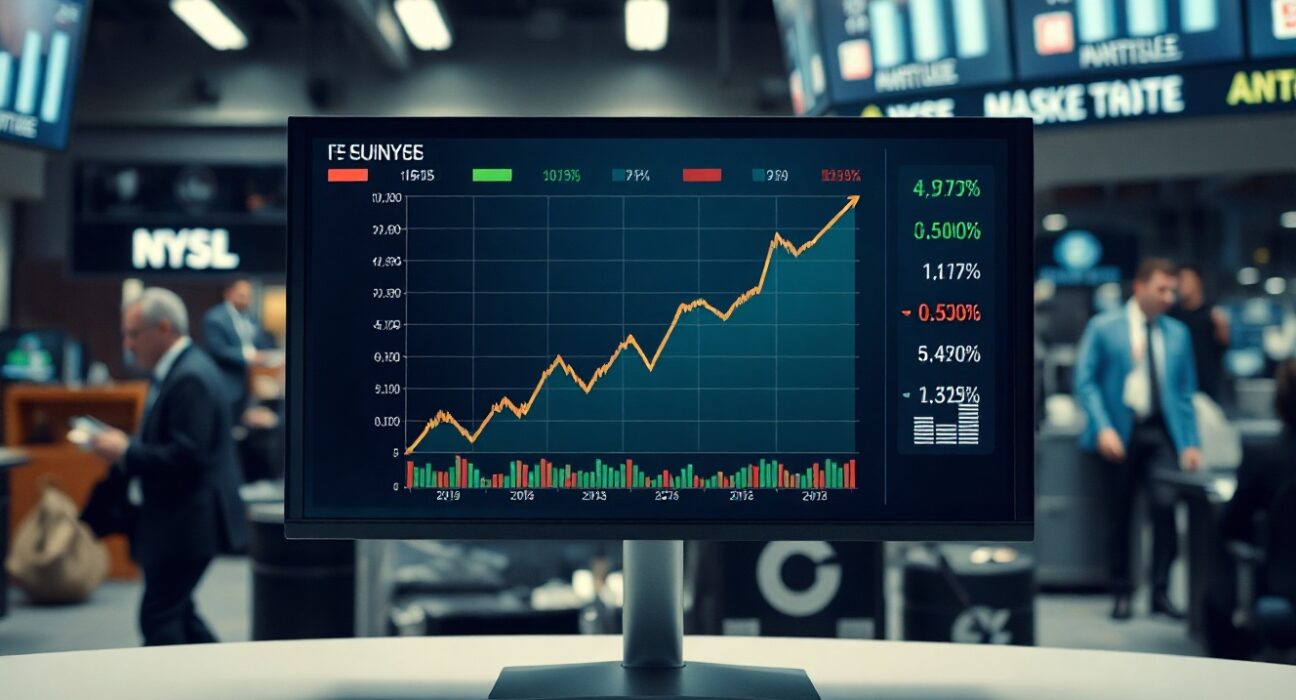 Financial market dashboard showing steady equity charts amid oil and rate concerns