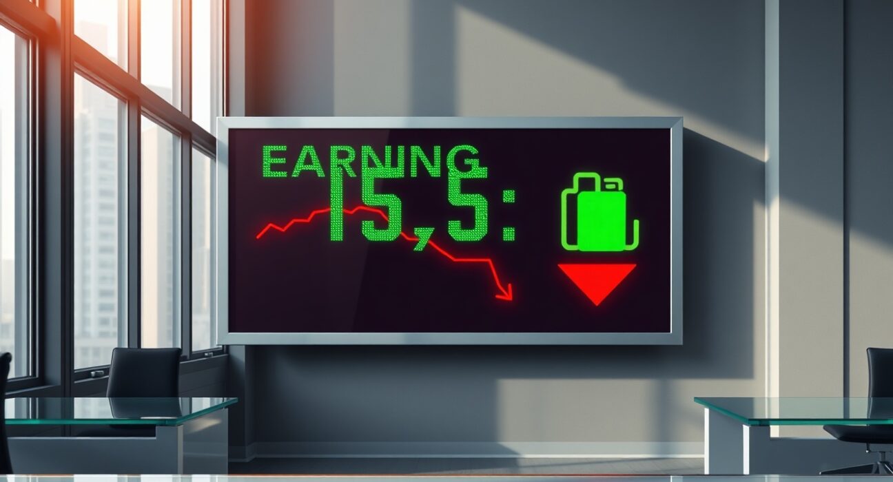 Stock market ticker showing earnings growth and oil risk warning symbol, representing BNY analysis on market volatility.