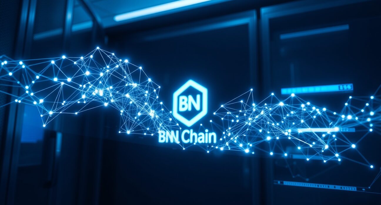 AI agent interface and blockchain network visualization representing ERC-8004 standard implementation