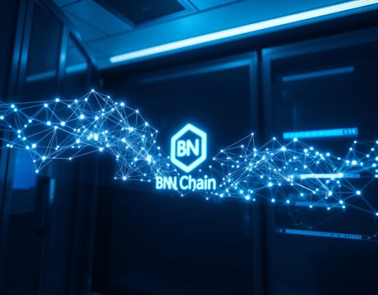 AI agent interface and blockchain network visualization representing ERC-8004 standard implementation