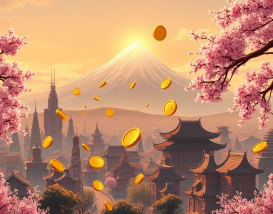 Conceptual Ghibli-style art representing Eric Trump's optimistic Bitcoin price prediction reaching new heights.