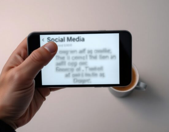 Smartphone displaying a blurred social media post with digital glitch effect, representing AI manipulation allegations.