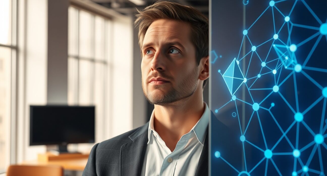 Shapeshift founder Erik Voorhees analyzing Ethereum investment data in professional setting