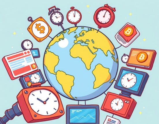 Clocks and news feeds illustrating the extensive Bitcoin World news coverage for cryptocurrency updates.