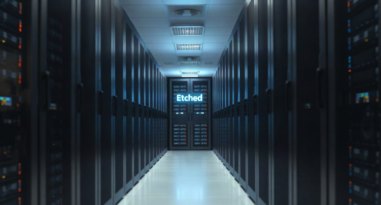 Etched AI inference hardware rack in a data center