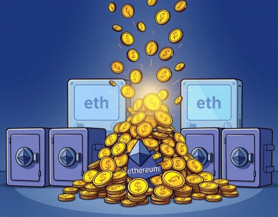 Cartoon wallets illustrate significant ETH accumulation by institutional players, highlighting a major market trend.
