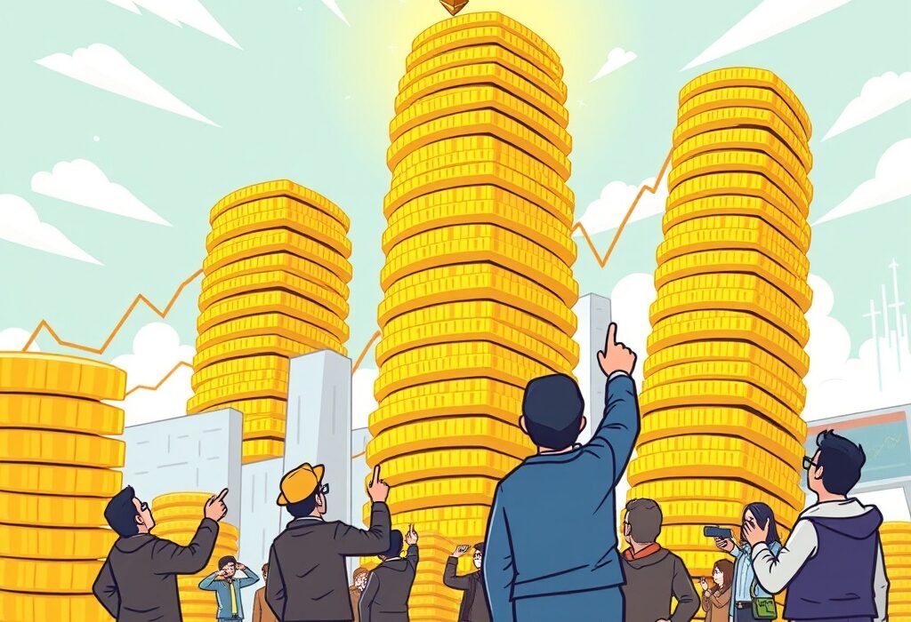 Cartoon illustration depicting the dramatic surge in ETH futures open interest, reaching a record $70 billion.