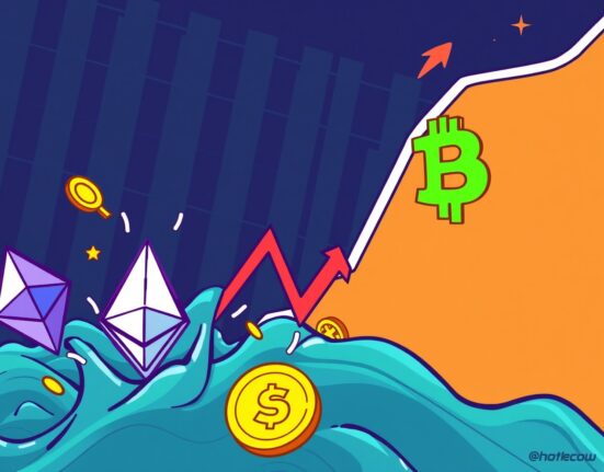 A cartoon illustration showing the significant impact of ETH liquidations on the broader cryptocurrency market, with volatile price movements.